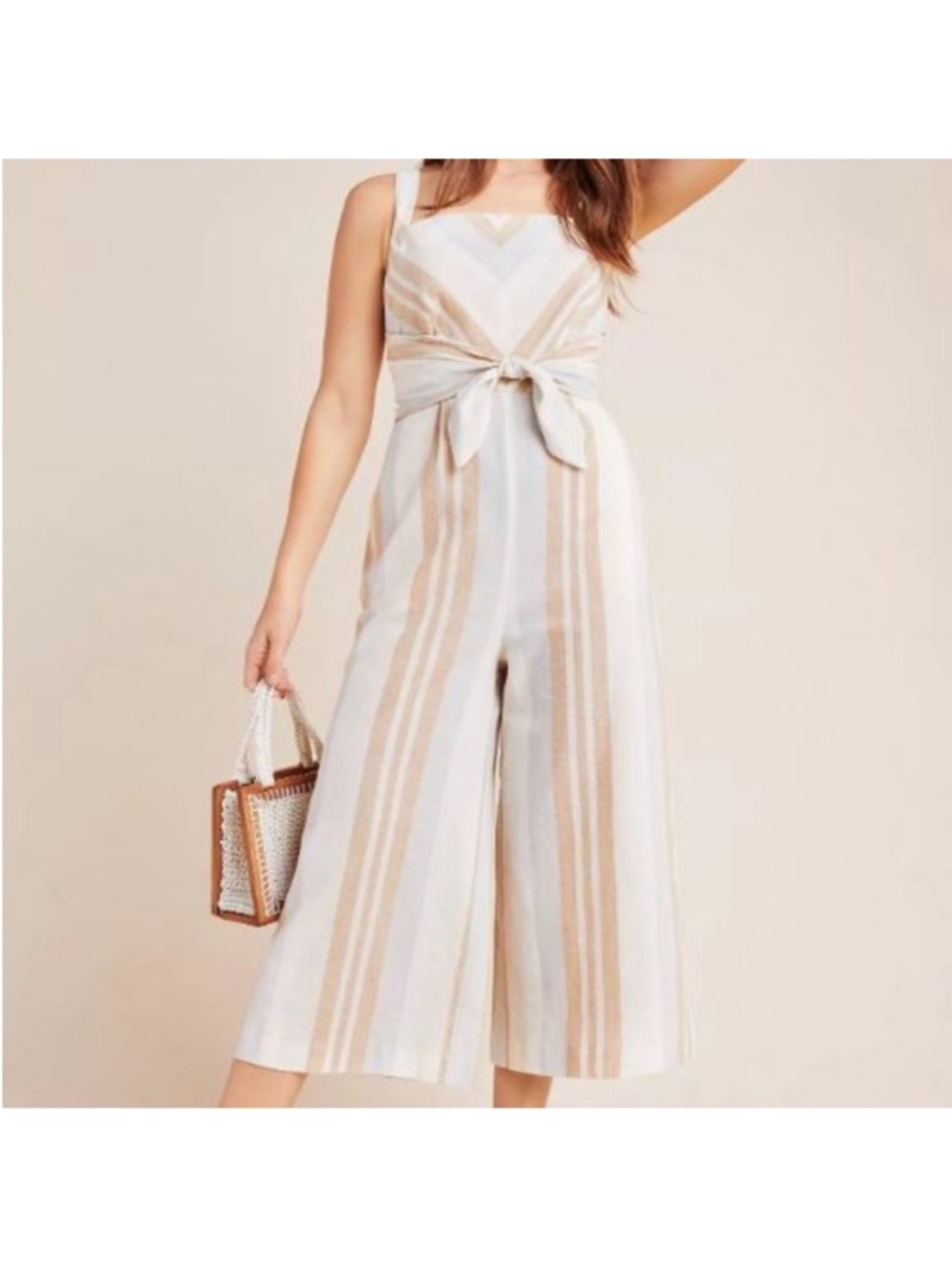 Anthropologie Savanna Striped Linen and Cotton Jumpsuit size 8